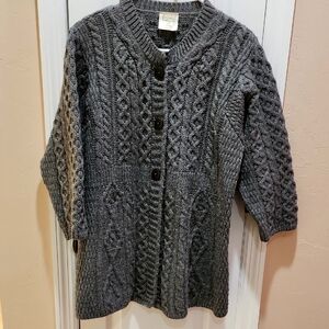 Gray Cable Knit Cardigan Sweater